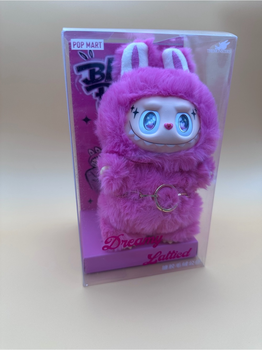 Custom Fan made Pink Fuzzy Labubu Character Keychain